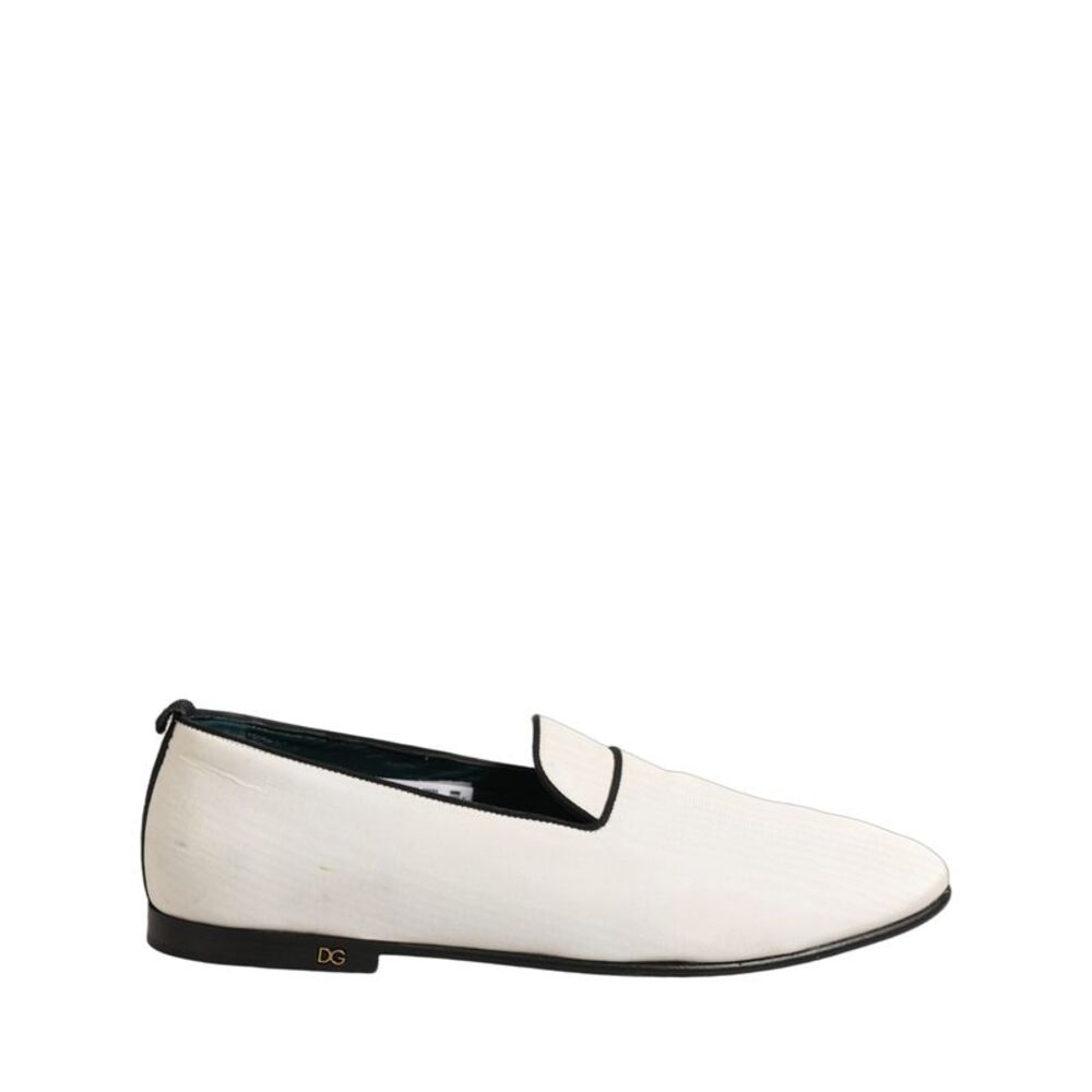 Dolce & Gabbana White Velvet Slip On Men Flats Loafers Men's Shoes